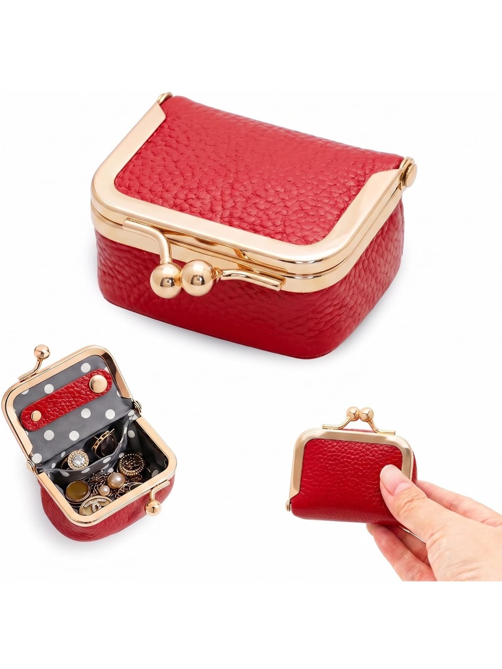 Red Leatherette Mini Jewelry & Coin Case - Unbranded